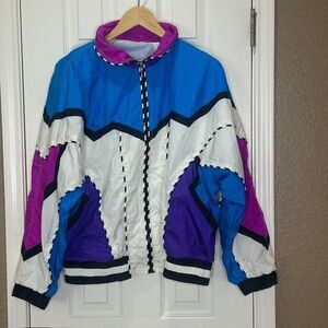 Vintage EAST WEST Windbreaker Y2K Jacket Nylon Medium 80-90's Colorful Full Zip